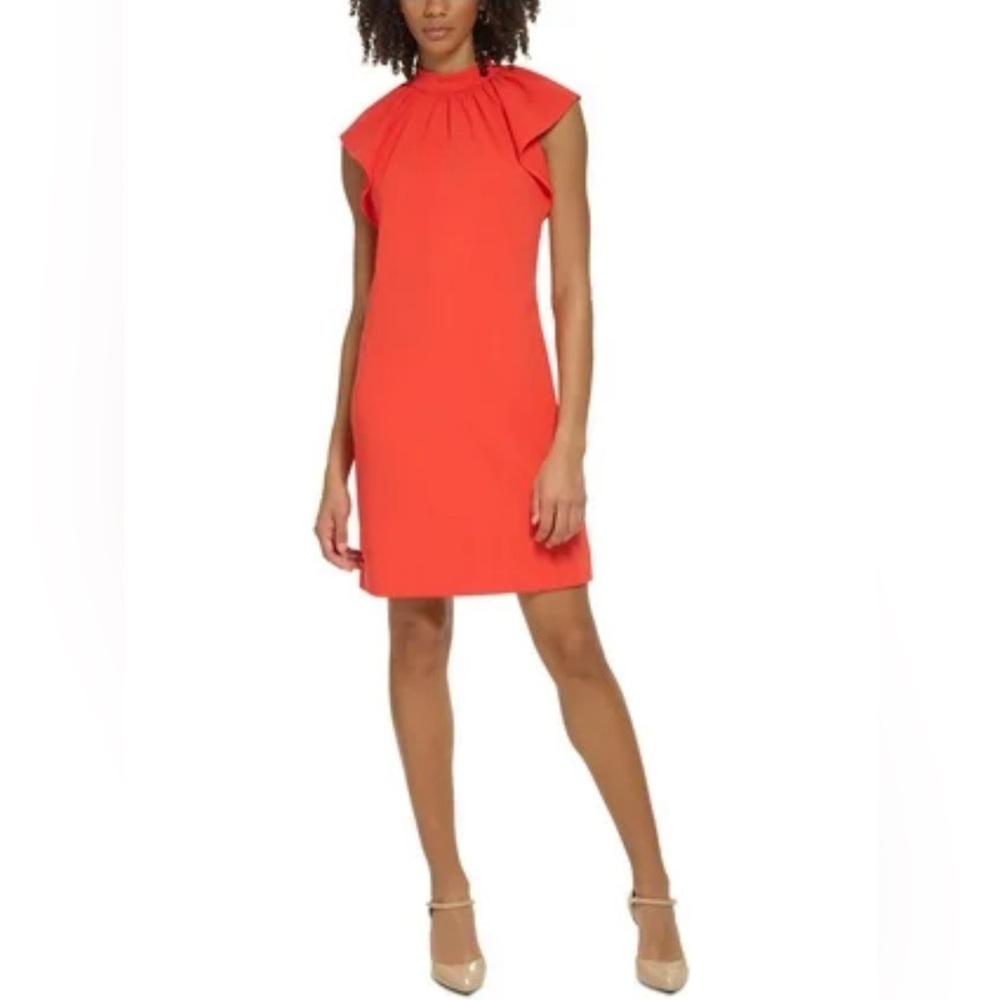 Calvin Klein Size 8 Orange Pleat Neck Shift Dress NWOT